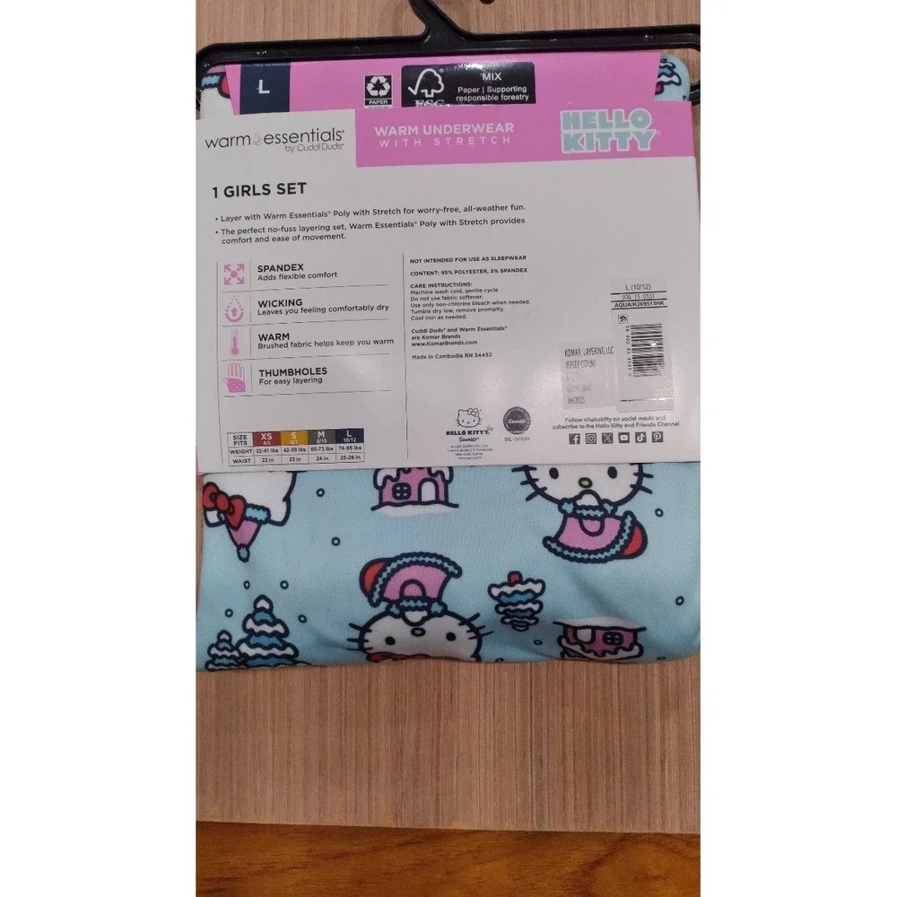 Hello Kitty Cuddl Duds Warm Essentials Warm Underwear With Stretch Size Large